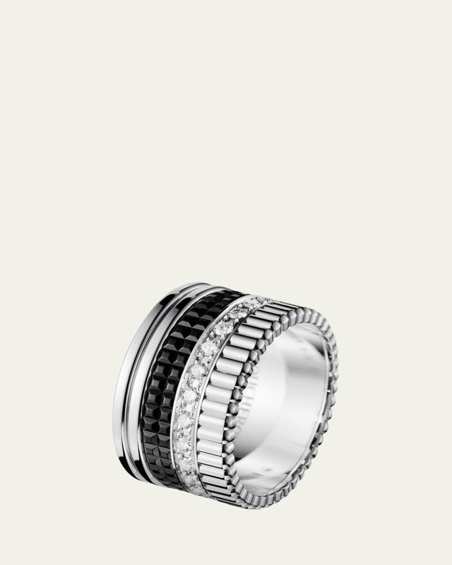 Quatre Large Ring in White Gold with Diamonds and Black PVD